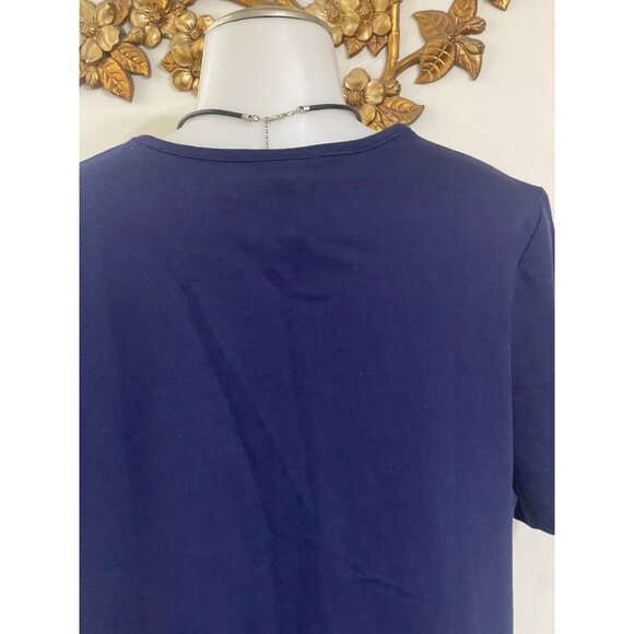 BLAIR.Women short sleeve pullover with embroidered flower‎ navy size LG - Picture 6 of 11